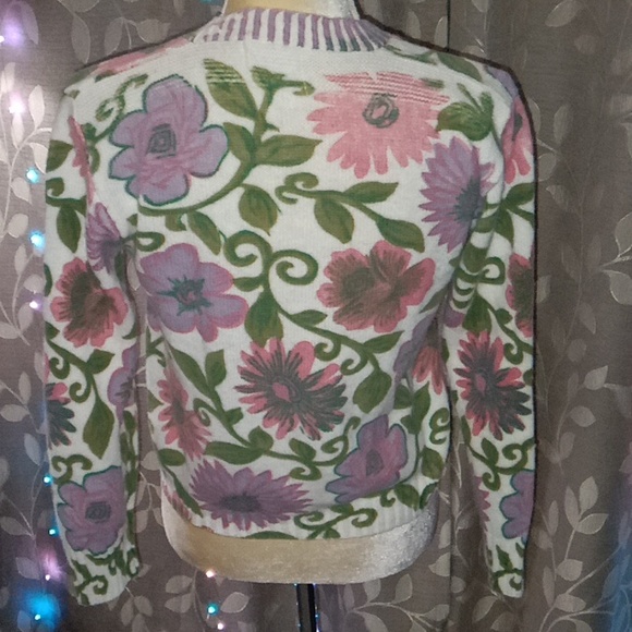 Orlon Acrylic Small Floral Button Down Sweater - Picture 3 of 3